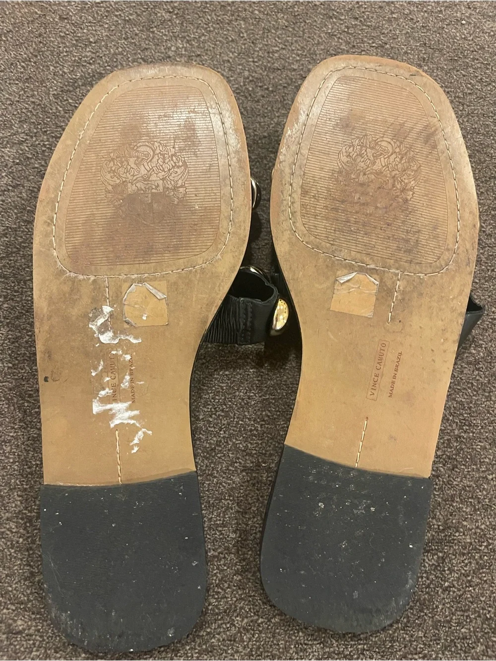 Vince Camuto Black Slide Sandals with Gold Domed Studs